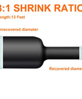3:1 shrink ratio diagram of Top Tier 1/2 Inch Heat Shrink Tubing 13 Foot Roll Dual Wall Adhesive Lined Waterproof Wire Wrap Cover.