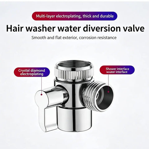 Hair washer water diversion valve with multi-layer electroplating, ideal for durable plumbing connections.