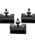 Three steel 250-002 components of Quick Change Tool Post Set For Mini Lathe 6-9 Inch, Wedge Type, 11Pcs 250-000 Plus Extras.