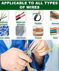 Person using Eight In One Wire Stripper With Voltage Tester for Electricians on yellow wire, tool applicable to all wire types