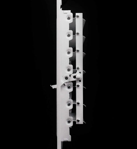 Side view of Sweet 8 By 8 Inch Two Way Vertical Air Supply Grille Flat Face White showing internal components.