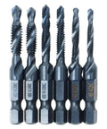 Six Pack Drill Tap Bit Set With Black Nitride Coating For Power Drills And Drivers Includes SAE Sizes 6 32 NC, 8 32 NC, 10 24 NC, 10 32 NC