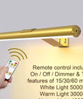 Wireless Picture Light For Artwork With Remote And Rechargeable Battery, Full Metal Body, 300 Lumen Brightness, Gold Finish