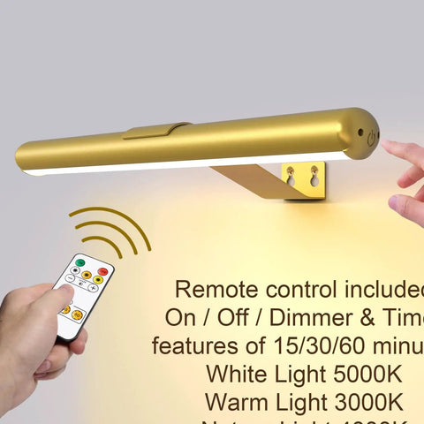 Wireless Picture Light For Artwork With Remote And Rechargeable Battery, Full Metal Body, 300 Lumen Brightness, Gold Finish