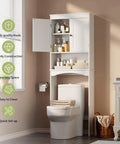 Premium Over The Toilet Storage Cabinet Featuring Adjustable Solid Wood Shelves And Deep Storage Bins For Rolls And Towels In A Sleek White Bathroom Organizer above a toilet.