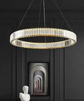 Dimmable Gold Ring Crystal Chandelier with Remote, 24 Inch Round Pendant Light in modern interior setting