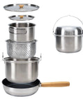 Camping Cookware Set In 304 Stainless Steel With Pots Pan Kettle Colander And Tote For Campin Crew Perfect Outdoor Kitchen Gear
