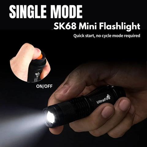 Three Pack Mini Flashlights With Focus Adjustable SK68 Single Mode Tactical LED Light Ultra Bright 300 Lumens Torch Built Tough IPX6 Water Resistant Aluminum Body