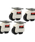 Heavy Hitter Swivel Casters With Rugged 60F Flat Plate And Zero Hassle Leveling Knobs, four durable casters with nylon wheels.