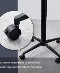 Close-up of the sturdy caster wheel on the Heavy Duty Steel Height Adjustable Standing Desk Featuring No Fuss Manual Crank.