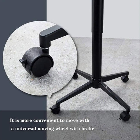 Close-up of the sturdy caster wheel on the Heavy Duty Steel Height Adjustable Standing Desk Featuring No Fuss Manual Crank.