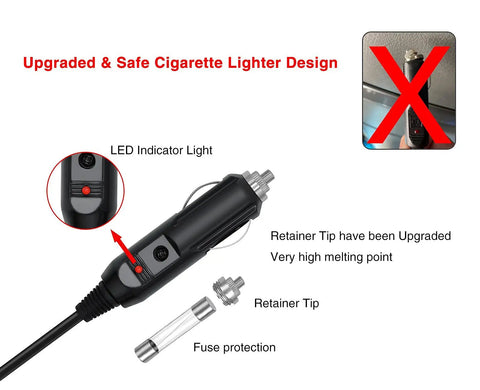 12V DC Power Cord For DreamStation CPAP BiPAP Car Charger Cable with LED indicator and fuse components, cigarette lighter design