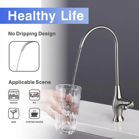 Drinking Water Faucet For Kitchen And Bar Sinks With Reverse Osmosis Filtration, Brushed Nickel And Stainless Steel, 11.8 Inch