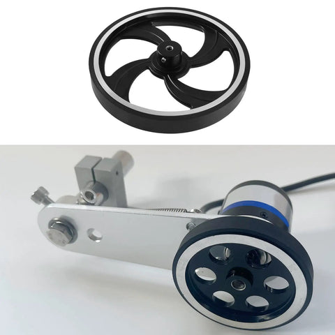 kousoer Encoder Wheel Bore 6mm Aluminum Rubber Measuring Wheel Black Heavy with black circular design and slots.