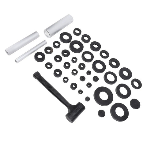 Pro Grade 37 Piece Seal Bearing Installation Kit with nylon and metal parts including rings and a black handle tool.