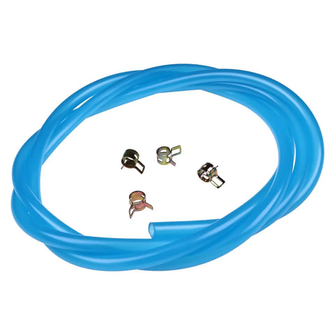 Blue Fuel Line Kit With Clamps, 7 Foot Total Length, Inner Diameter One Quarter Inch, Outer Diameter Three Eighths Inch, Durable Hose