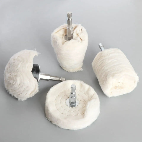 Get Ready To Polish Everything Like A Boss With This 1pc 6mm Shank Cotton Buffing Wheel For Grinding Jewelry Wood Metal And Abrasive Tools 4 piece set of cotton buffing wheels with metal shanks.