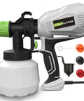 DIY Ready HVLP Paint Sprayer Kit With 1200ml Cup And 6 Ft Cord, displaying sprayer, cup, 3 nozzles, and accessories for home projects.