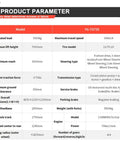 All Terrain 4WD Telehandler Workhorse product parameters chart detailing specifications and performance metrics, model YG-TS735.