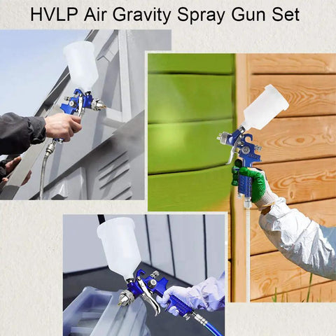 Hella Smooth Finish Guaranteed Dual Nozzle HVLP Gravity Feed Spray Gun Set With Locking Air Pressure Regulator Gauge for auto and wall detailing.