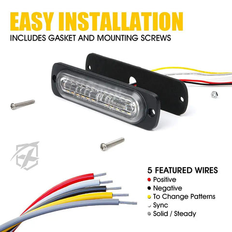 White Amber 12 LED Emergency Strobe Light Kit with Ultra Thin Flush Mount Side Marker and mounting screws.