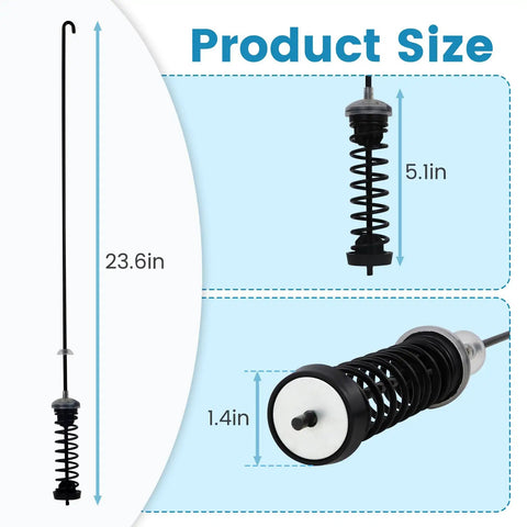 Product size illustration of 23.6-inch suspension rod from Washer Suspension Rod Kit For Whirlpool Kenmore Maytag Amana Machines, AP5971398 Compatible Replacement Parts For WTW4800XQ2 And WTW4800XQ4, shown with 5.1-inch spring and 1.4-inch cap details.