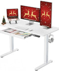 Electric Standing Desk With Drawers 48 By 24 Inch Height Adjustable Table With Four Presets for home office in white finish