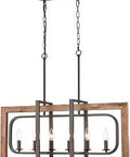 Farmhouse Wood Chandelier For Kitchen Island And Dining Room, 6-Light Pendant Lighting In Rustic Rust And Brown Finish