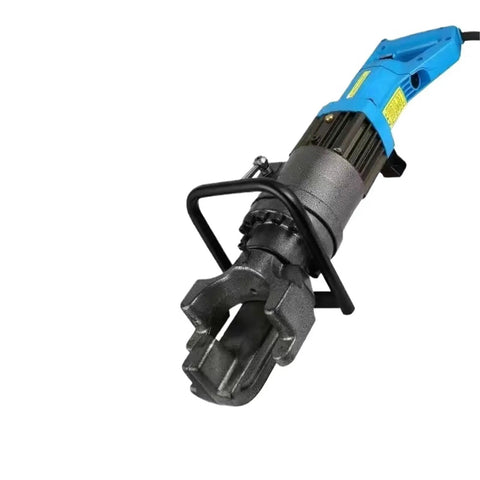 Portable Electric Rebar Cutter Machine With High Power Motor And Hydraulic System For Fast Cutting And Straightening Of Steel Bars Great For Construction Sites And Heavy Duty Rebar Processing Tasks Easy To Use, featuring steel cutting jaws and ergonomic grip.