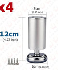 Close-up of 8 Piece Adjustable Heavy Duty Aluminum Furniture Legs Set for Sofa, including screws, 12cm height, 5cm width.