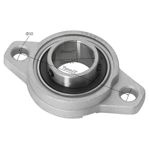 Set Of 2 Flanged Pillow Block Bearings 25mm Bore Self Aligning Zinc Alloy 2 Bolt Mounts close-up with 75mm spacing