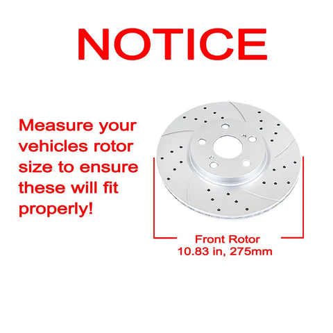 Front Brake Kit With Drilled And Slotted Disc Rotors And Ceramic Brake Pads For 2009 2019 Toyota Corolla 10.83in diameter detail