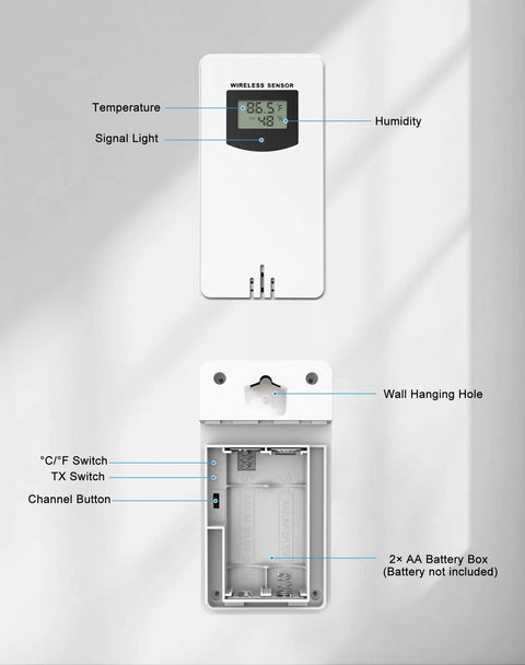 Hassle Free Wireless Remote Sensor Delivers Dead On Indoor Outdoor Temperature And Humidity Readings For Your Weather Station with LCD display.
