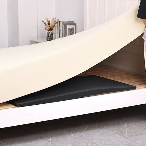 High Density Foam Bed Support Pad Slays Sagging Mattresses With No Sweat Setup And Reinforced Flat Top placed under a mattress.