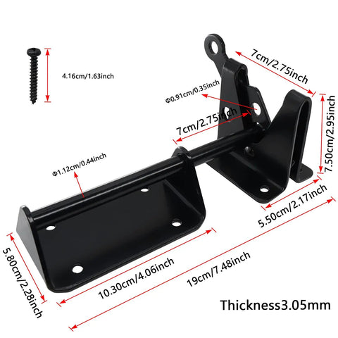 Heavy Duty Gate Latch For Wood, Metal, And Vinyl Fences That Stays Tough And Safe, dimensions and components shown