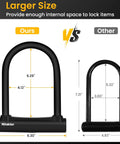 Beefy Heavy Duty 17mm U Lock With 4ft Chain And Mount Bracket For Bikes Electric Bikes Scooters Mopeds And Trikes Includes 3 Keys Anti Theft Security And Easy To Share With Family And Friends, larger U-lock size comparison