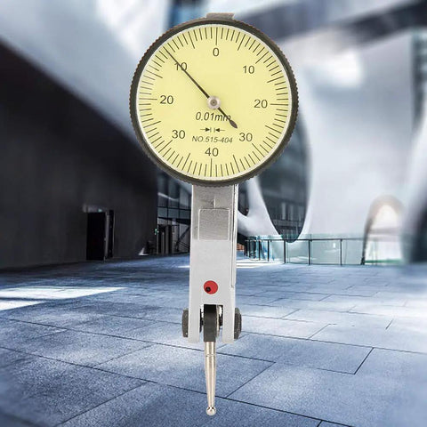 Pro Grade Dial Test Indicator 0 to 0.8mm Range with 0.01mm Precision, Dovetail Mount, 180 Degree Rotatable Probe in urban background