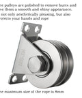 Heavy Duty Double Groove Cable Fixed Pulley Block With Built-In Bearings In Stainless Steel, side view showing polish finish