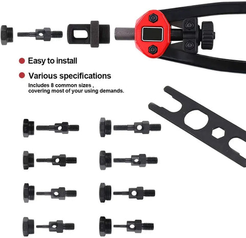 Rivet Nut Gun Kit 1510 Pcs Hand Rivet Nut Tool And Set With 6 Mandrels displayed with various bolt sizes and components