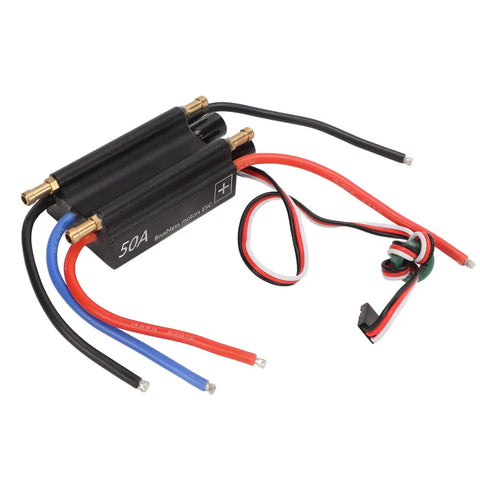 Beefed Up Brushless ESC 50A Water Cooled Bidirectional Electronic Speed Controller with multiple colored wires.