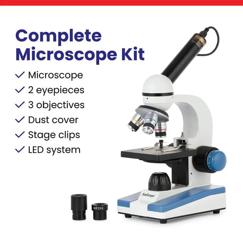 Student Biological Compound Microscope With Cordless LED Illumination, 40X To 1000X Magnification, all-metal frame and accessories