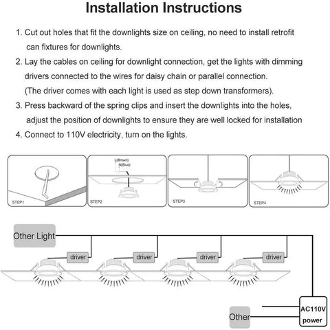 Installation instructions for 2 Inch LED Downlight 3W Recessed COB Dimmable Ceiling Light 3000K Warm White With CRI80 And Built In Driver
