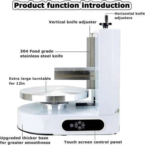 Automatic Electric Cream Spreader For Cake Decorating And Frosting Smoothing with stainless steel knife and touch screen control.