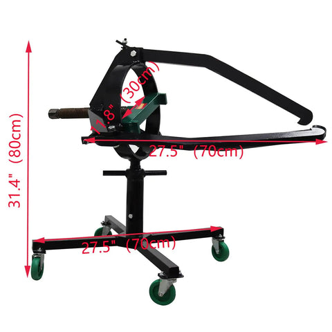 Heavy Duty Three Jaw Brake Drum Puller Remover Tool Kit For Car And Truck Repair Fix Ups, measurements shown and wheels visible.
