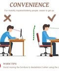 Illustration showing correct and incorrect sitting posture for using Premium Solid Wood Bed Risers Set Of 4 for added convenience.