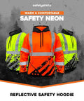 American Grit Hi Vis Hoodie for Men Built Tough, Class 3 Type R Safety Sweatshirt in yellow with reflective hood and fleece interior.