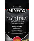 Quick Dry Oil Based Polyurethane Spray For Interior Woodwork Clear Semi Gloss Top Coat in a black aerosol can