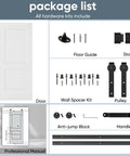 Package contents of 36 By 84 Inch Sliding Barn Door Kit, White Primed Composite Interior Slab With 2 Panels shown with hardware