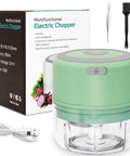 Electric Herb Grinder For Spice And Dry Herbs With 3.4 Ounce Capacity One Touch Operation For Fast Grinding Portable USB Charging Clear Viewing Chamber Includes Cleaning Brush And Tweezers Pale Green Gift Ready in packaging with accessories.