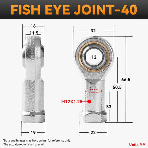 Cylinder Fisheye Joint Bearing With Internal Gear Universal Joint Ball Head Go-To Connecting Rod For Pneumatic SC 40 Cylinder Heavy Duty Iron Construction Durable Fit For Robotics CNC And Automation Projects, SC-40 dimensions